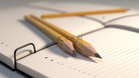 教育课程培训背景图片_白墙上铅笔和书的教育力量 3D 渲染