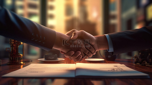 宋代商人背景图片_业务合作两个商人握手签署文件并作为团队 3d 渲染