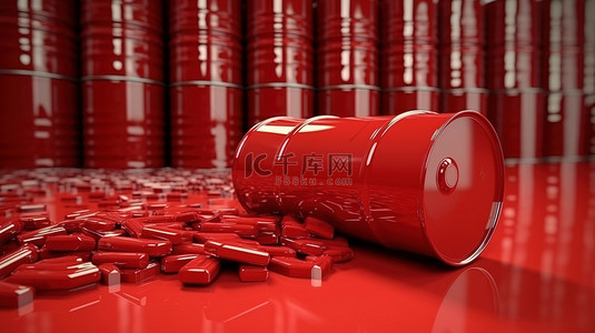 深红色贸易的能源市场经济和化学副产品图的 3D 描绘