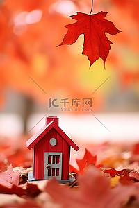 枫叶红背景图片_红叶映衬下的小红房子