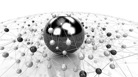 白色背景上与网络动画连接的球体的 3D 插图