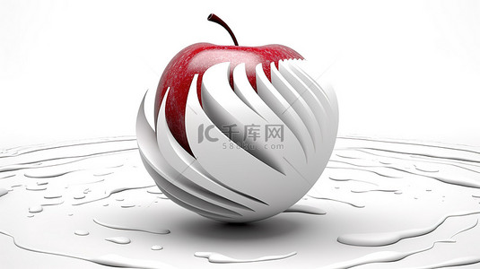 白色背景 3D 渲染抽象苹果绘图