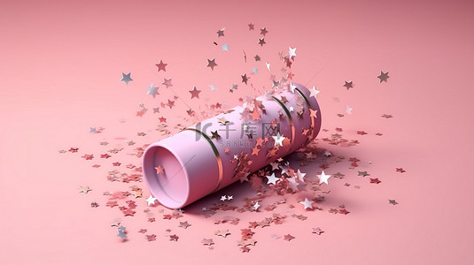 粉红色背景上带有五彩纸屑和星空礼物的 3D 节日饼干的插图