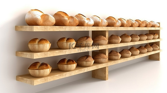 烤面包烤面包背景图片_白色背景下用于面包 3D 可视化的裸木架