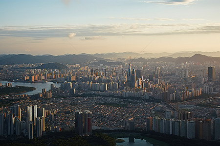 漓江三星船背景图片_首尔的城市景观