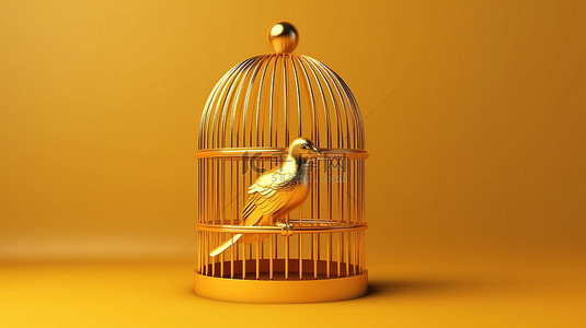 简约的金鸟笼概念时尚 3D 渲染社交媒体