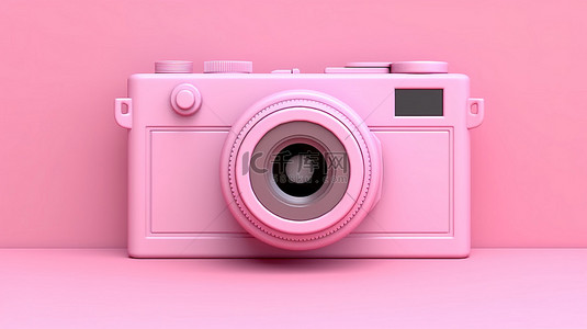 可爱的相机在 3D 渲染中捕捉粉红色背景的图像