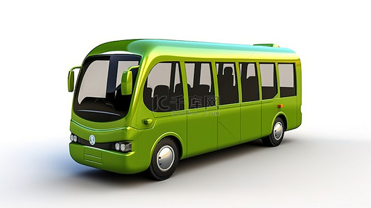 绿色城市环境背景图片_城市环境中紧凑型绿色巴士的 3d 渲染