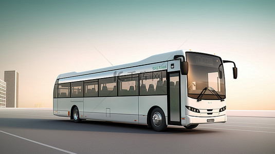 城市交通设计白色巴士模板与客运 3D 插图