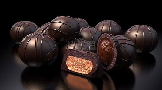 黑松露巧克力糖果，全榛子 3d 渲染