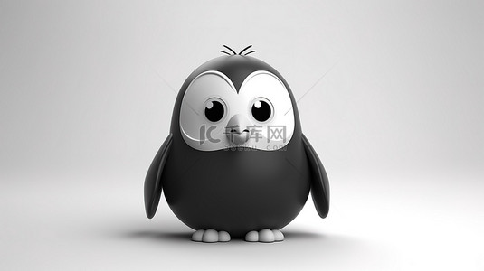 企鹅可爱背景图片_白色背景下迷人的黑白玩具企鹅的渲染 3D 图像