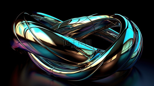 蓝光背景图片_扭曲的 3D 形状上闪闪发光的镀铬迷人反射