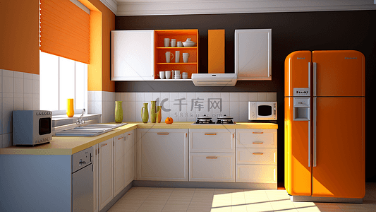 厨房橙白色简约厨柜