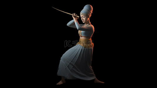女性运动背景图片_在黑色背景下以 3D 形式完善 natrajasana 的年轻女性