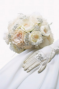国潮婚纱照背景图片_婚纱和手套与一束鲜花