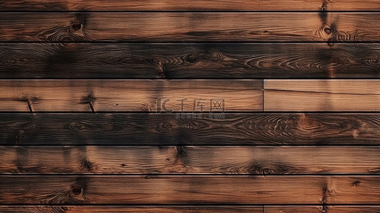 厨房一角背景图片_全景纹理中深色木板上旧自然图案的 3D 渲染插图