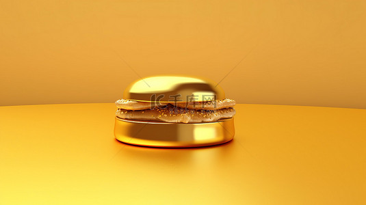 芝士奶酪背景图片_金色的时尚 3D 芝士汉堡，奢华背景为金色