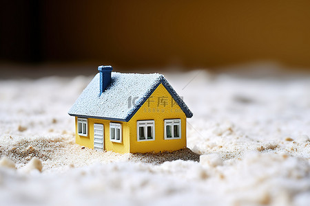 黄色的小背景图片_黄色的小房子，泥土上有白雪
