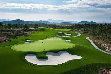 道旗背景图片_背景是绿草的绿色高尔夫球场