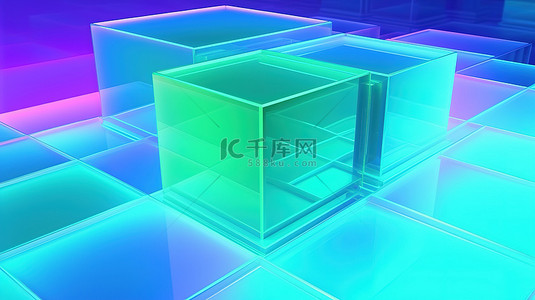 蒸汽波背景图片_蓝色和绿色透视中的蒸汽波 3d 盒子