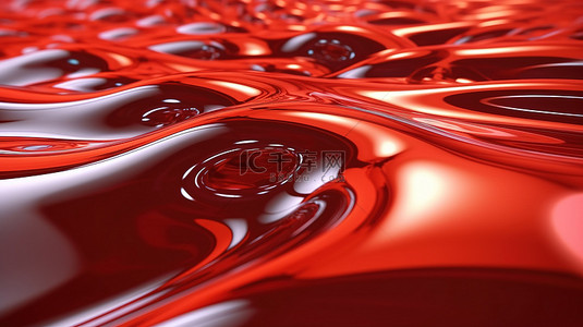 抽象液体色彩背景图片_红色抽象液体背景 3d 渲染中华丽的金属反射和光折射
