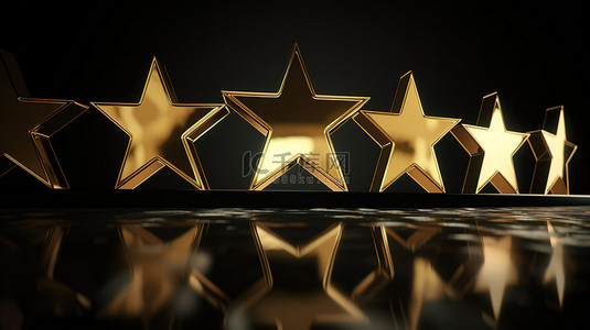 星背景图片_金色 5 星评论概念强调卓越的服务和 3D 渲染