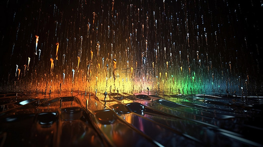 粒子黑金背景图片_明亮粒子的迷人雨是背景的抽象 3D 渲染