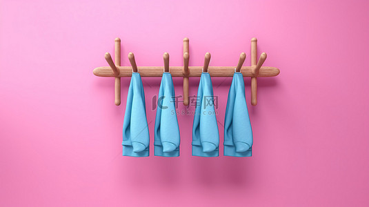 3d 渲染的充满活力的粉红色背景上的复古风格蓝色衣架