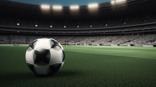 绿色体育场背景图片_单色足球 3d 渲染足球在一个绿色的体育场领域