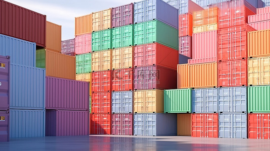 运输包装背景图片_具有集装箱和箱式包装背景的进出口业务货物货运船 3D 渲染