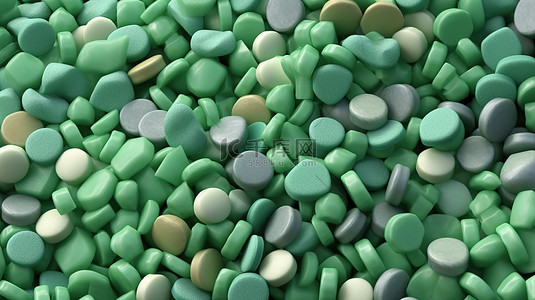 绿色喜悦彩色糖果背景的 3D 插图，以薄荷口香糖为特色