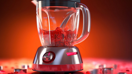 榨汁机背景图片_在搅拌机中混合的红汁的 3d 插图