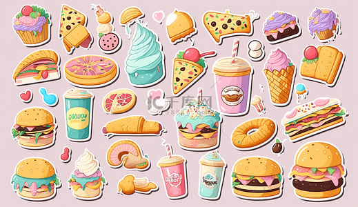 甜品背景图片_汉堡三明治甜品卡通食物背景