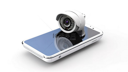 监控背景图片_手机和视频监控摄像头的 3D 渲染，以增强白色背景的安全性