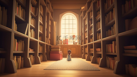 儿童背景图片_图书馆背景与 3D 儿童阅读儿童书籍插图