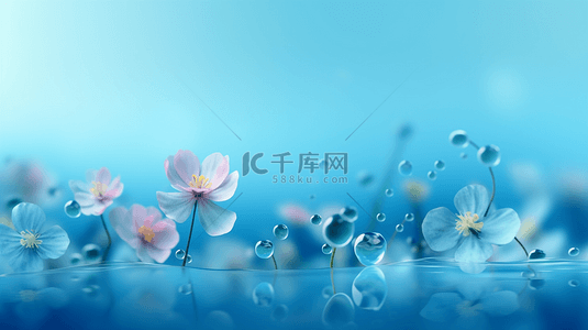漂浮花瓣背景图片_电商产品海报背景蓝色背景