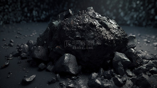 3D 照明黑色石材纹理煤炭和页岩的砂质表面，带有发光口音