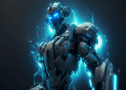 蓝色科技感电脑背景图片_科技机器人蓝色炫酷背景