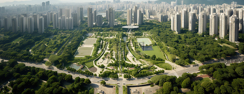 韩国摩天大楼和公园的鸟瞰图