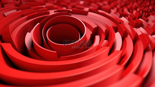 红色螺旋现代简约抽象背景的 3d 渲染