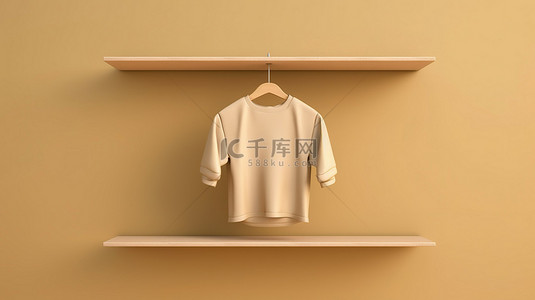 夏季衣服背景图片_3D 渲染中悬挂在米色储物架上的奇异衬衫