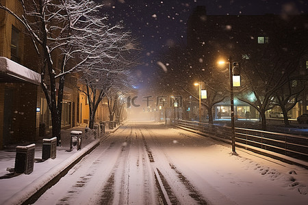 两人在街上走背景图片_晚上街上有雪