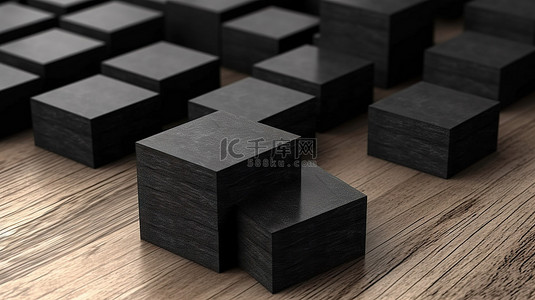 带有黑色纹理空白名片的木立方体的 3D 渲染
