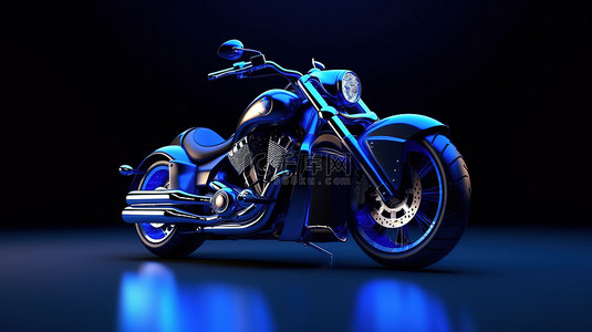 蓝色和黑色背景与 bigbike 摩托车的令人惊叹的 3D 插图