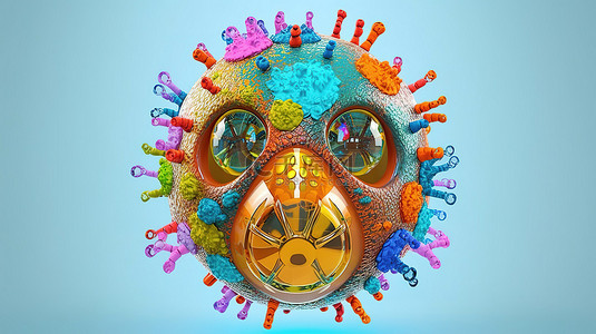 医院背景图片_充满活力的彩色面具包裹在玻璃泡中，周围有大量 3D 渲染的病毒
