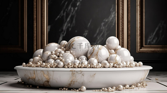 精美的白色大理石展示架，带有 3D 设计和球体