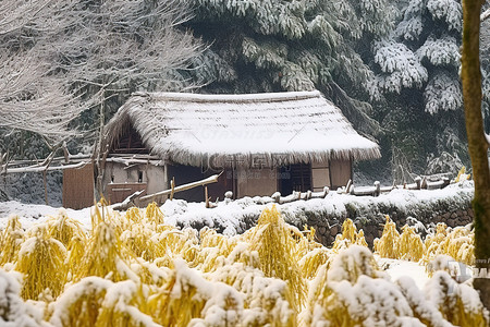 冬天竹子背景图片_安徽雪中的乡村小屋