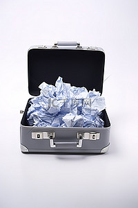 一个空公文包，里面有皱巴巴的文件，背景为白色背景高级免版税代码 478