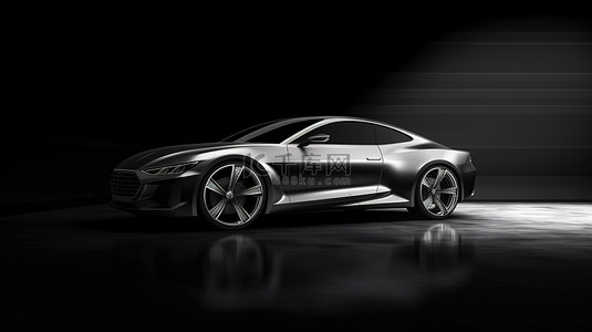 黑色背景下时尚灰色高级运动轿跑车概念车的 3D 渲染