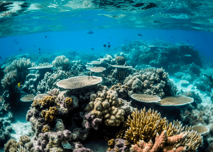 世界海洋日背景背景图片_海底珊瑚礁蓝色自然背景